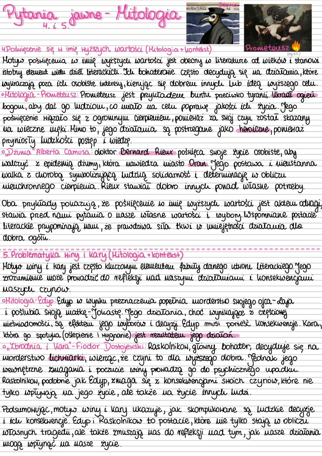 # Pytania jawne - Mitologia
4. i 5.0
h
octor Sdna-
Prometeusz
4. Poświęcenie się w imię Hyższych wartości (Mitologia + kontekst)
Motyw poświ