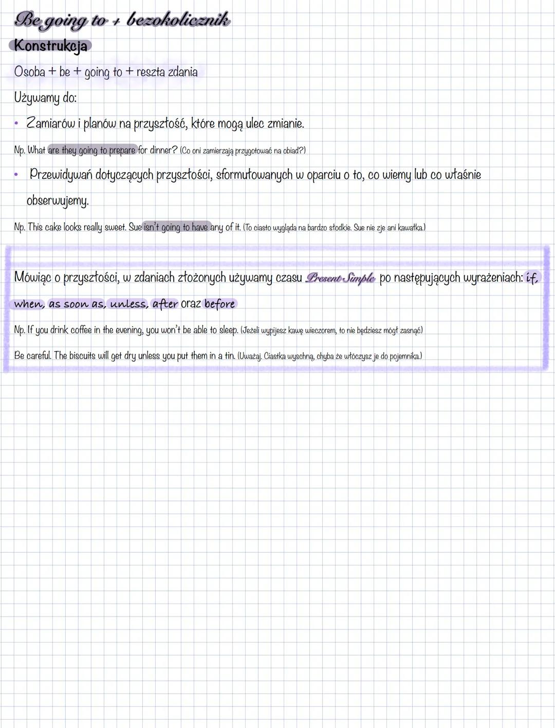 Future forms
Present continuous
Konstrukcja
Osoba + is/are + czasownik + ing + reszta zdania
Używamy w odniesieniu do sprecyzowanych i ustal