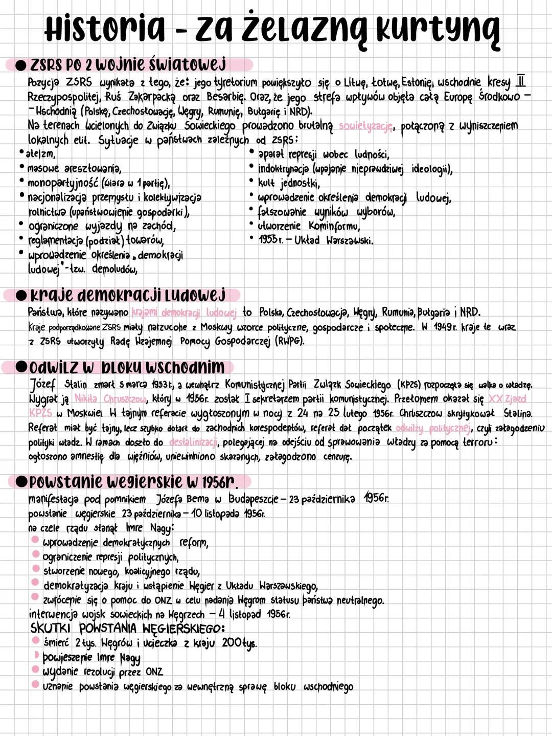 .
•
•
Historia - za żelazną kurtyną
ZSRS PO 2 wojnie światowej
Pozycja ZSRS wynikała z tego, że: jego tyretorium powiększyło się o Litwę, Ło