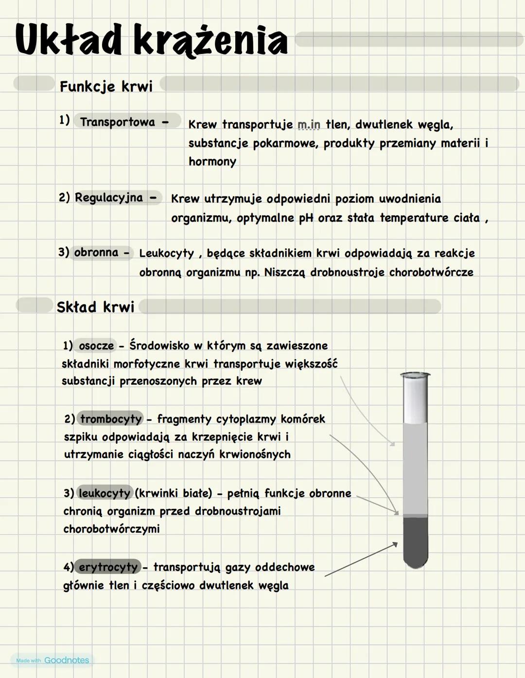# Układ krążenia
Funkcje krwi
1) Transportowa - Krew transportuje m.in tlen, dwutlenek węgla,
substancje pokarmowe, produkty przemiany mat