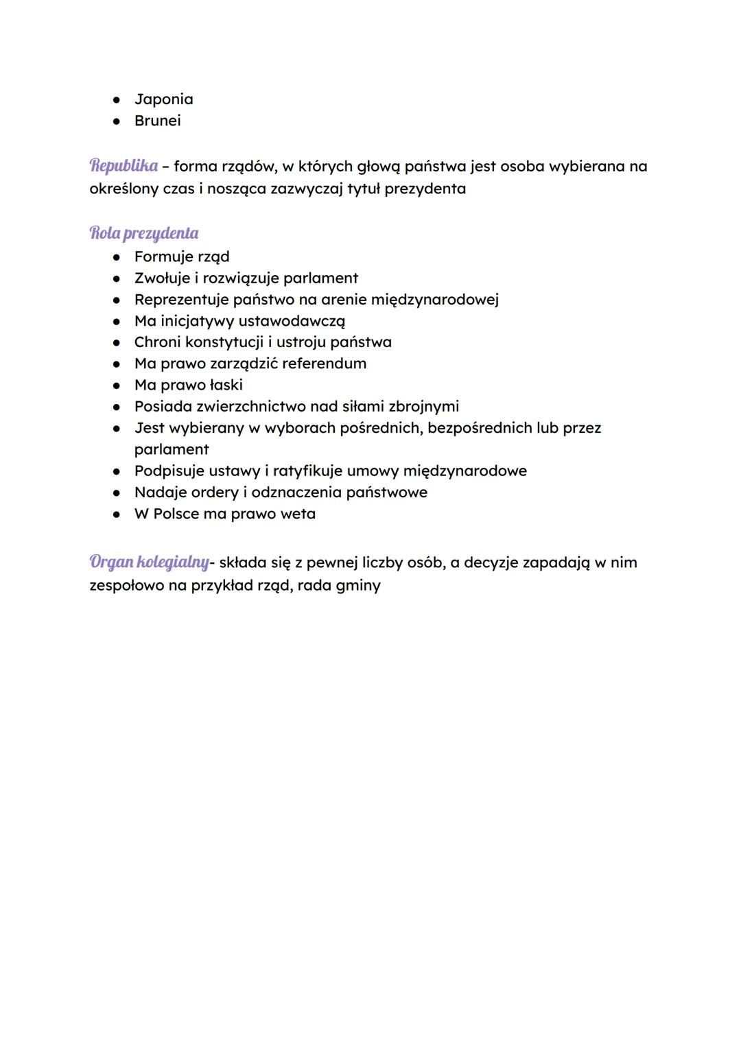 Monarchie i republiki
Monarchia - forma rządów, w których władza zwierzchnia jest sprawowana
przez głowę państwa piastującą swój urząd doży