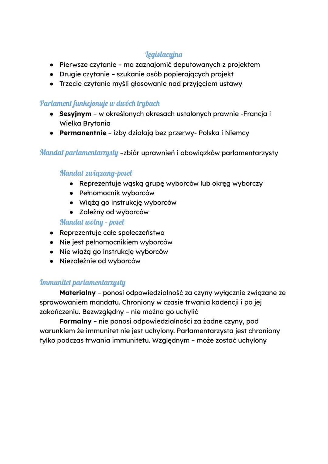 # Władza ustawodawcza
Parlament - kolegialny organ obradujący nad sprawami danego państwa lub
jego części. Nosi różne nazwy na przykład izb