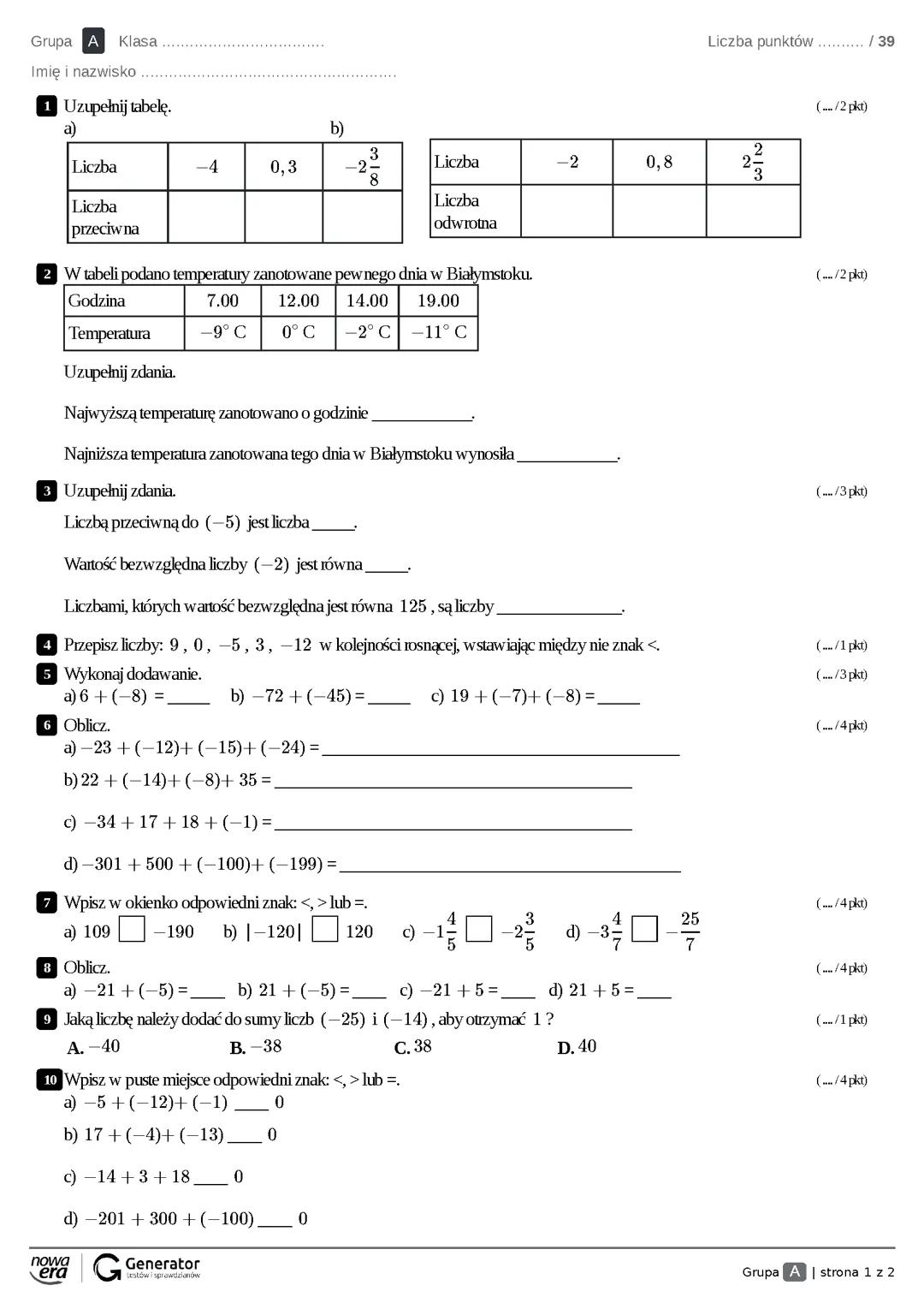 Matematyka klasa 6 ułamki