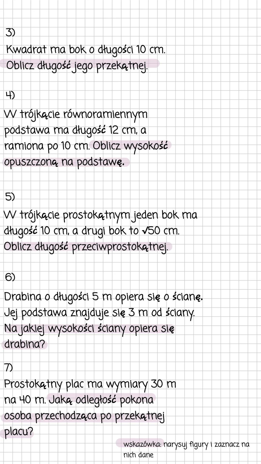 # Twierdzenie
Pitagorasa
Jeśli trójkąt jest prostokątny, to suma kwadratów
wzór:
długości przyprostokątnych jest równa kwadratowi
długości