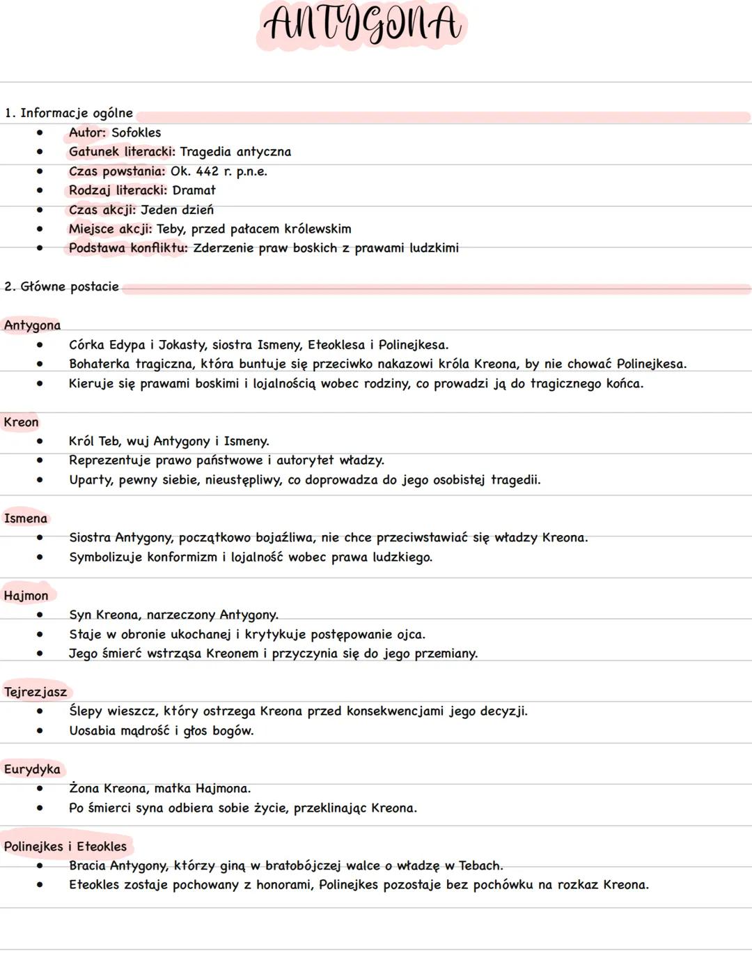 # ANTIGONA
1. Informacje ogólne
- Autor: Sofokles
- Gatunek literacki: Tragedia antyczna
- Czas powstania: Ok. 442 r. p.n.e.
- Rodzaj lite