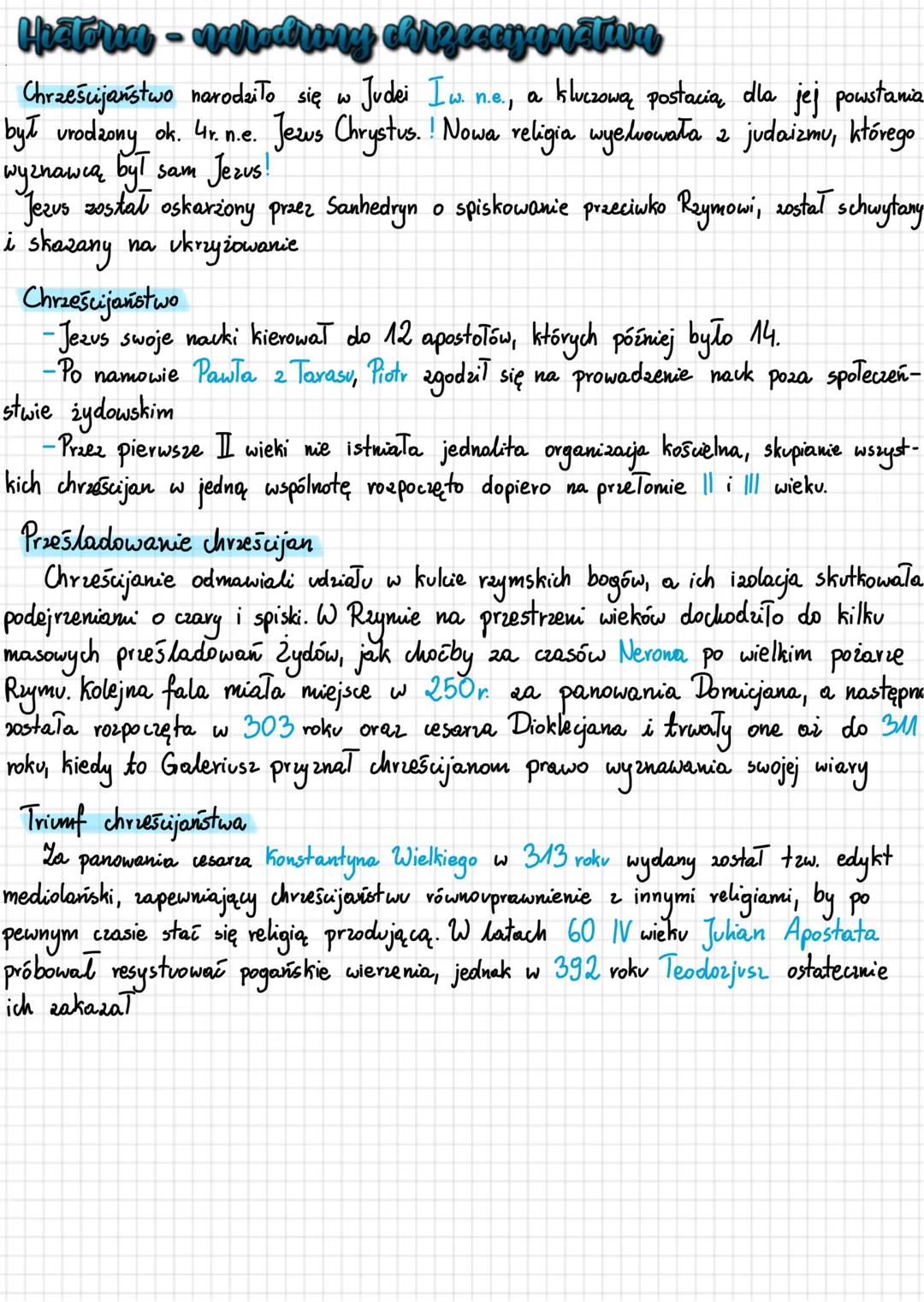 --- OCR Start ---
Historia - narodring chrzeccyanative
Chrześcijaństwo narodziło się w Judei Iw. n.e., a kluczową postacią dla jej powstania