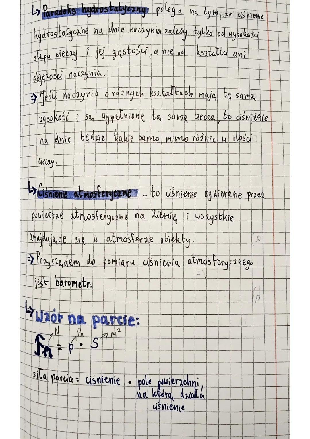--- OCR Start ---
ciśnienic hydrostatycare,
ciśnienie atmosferyczne
↳ Ciśnienie hydrostatyczne - to ciśnienie wywierane
przez crecz na zanur