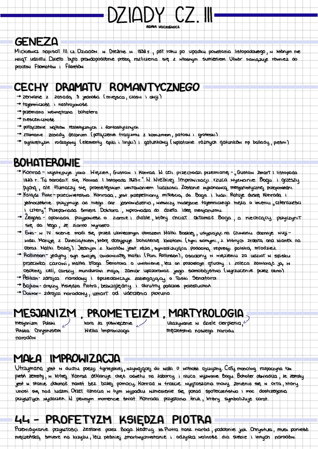 Dziady cz. 3, notatka szczegółowa