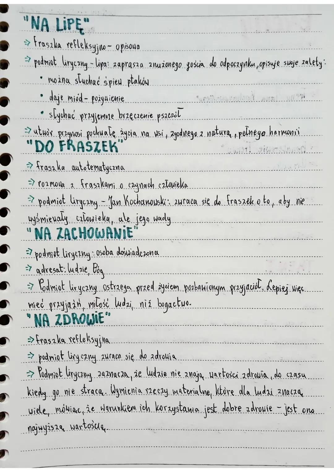 --- OCR Start ---
☑
Lektury obowiązkowe: Liryka
Lepoka renesans
L↳ Frasaka - to krótki, zwięzły utwór (od kilku do kilkunastu verson), Pisan