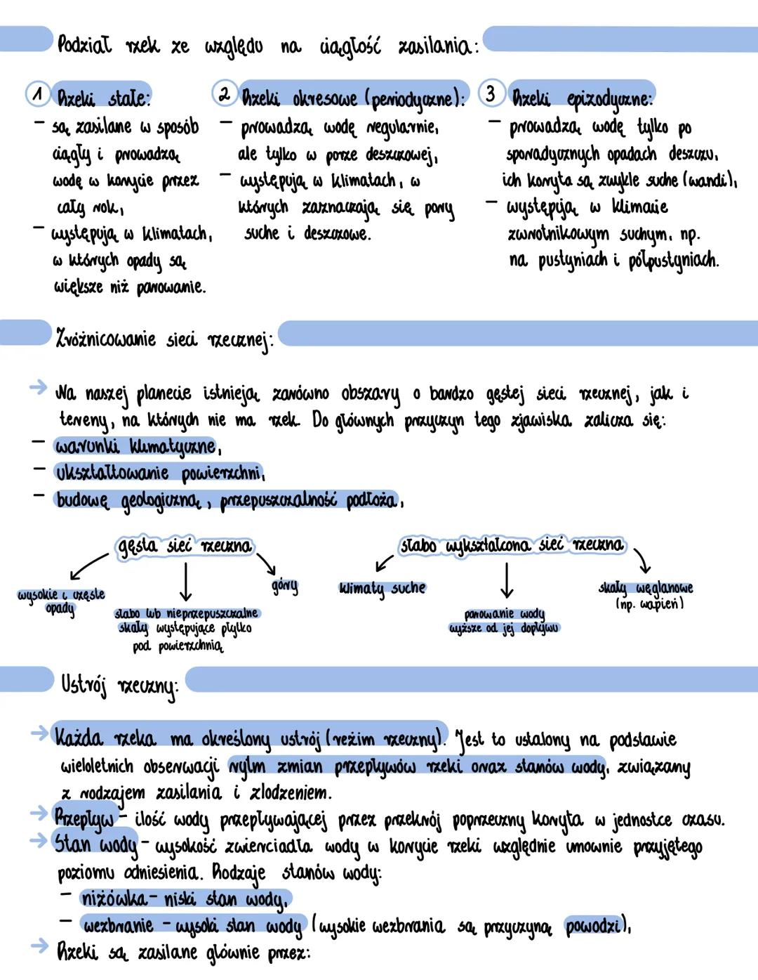 # Sieć rzeczna
Azeka i jej dorzecze:
→hzeka- duży ciek wodny, ktory plynie utworzonym przez siebie korytem po powierzchni
ziemi pod wpływe
