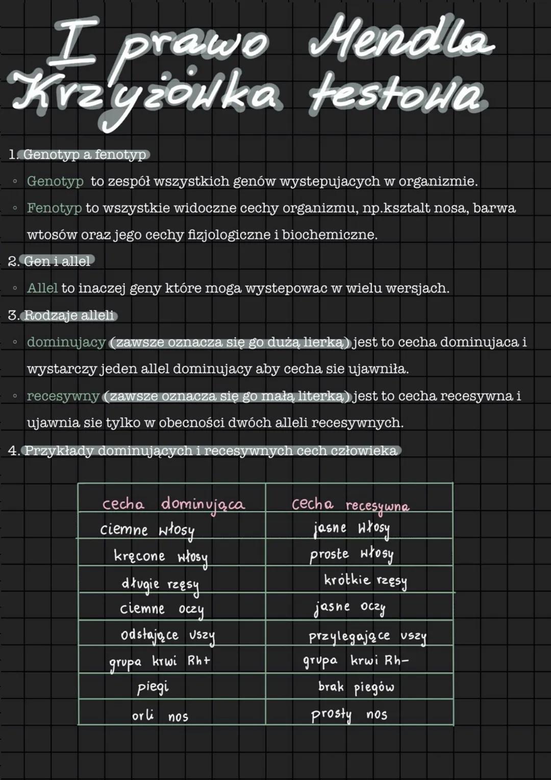 I prawo Mendla. Krzyżówka testowa
