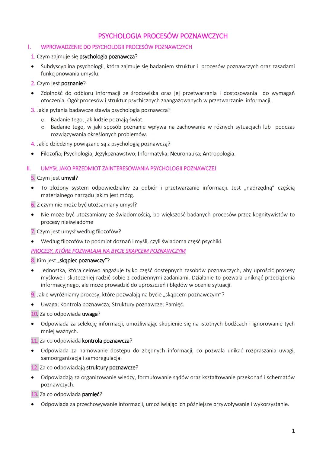Psychologia procesów poznawczych