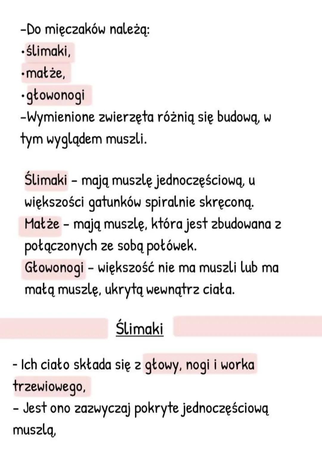 --- OCR Start ---
Mięczaki - zwierzęta, które
mają muszlę
Gdzie żyją i jak wygladają?
- Większość żyje w wodzie słonej, rzadziej
słodkiej,
-
