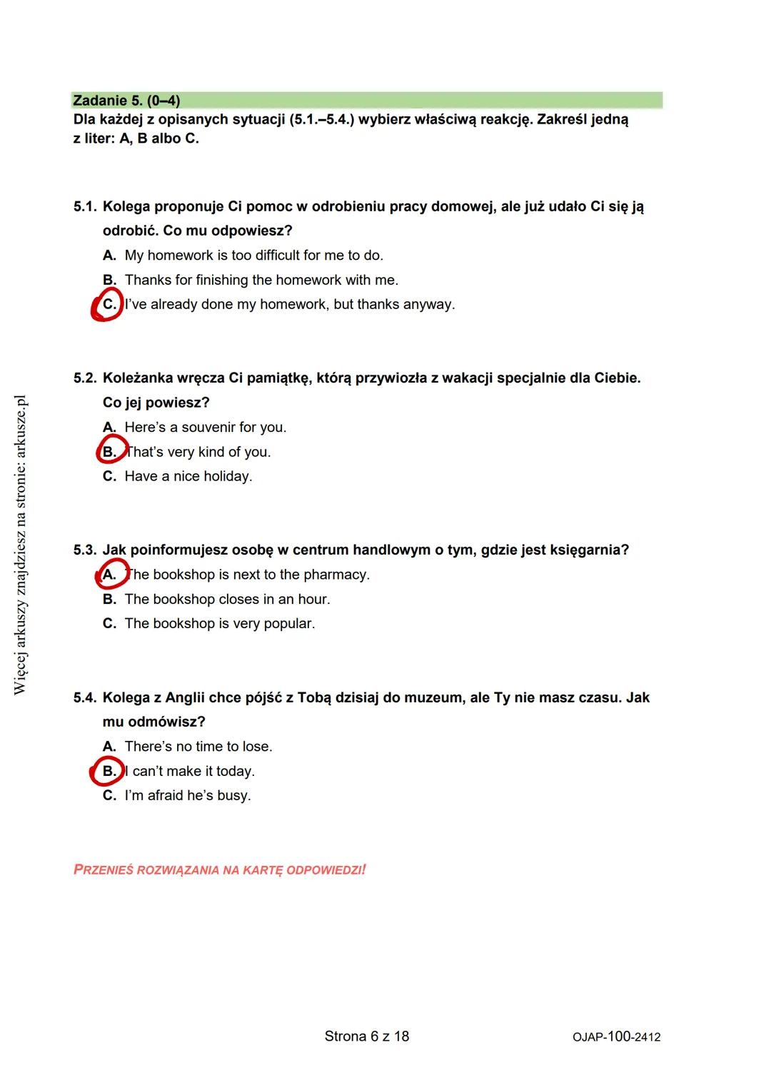 --- OCR Start ---
Więcej arkuszy znajdziesz na stronie: arkusze.pl
CENTRALNA
KOMISJA
EGZAMINACYJNA
WYPEŁNIA UCZEŃ
KOD UCZNIA
PESEL
Arkusz za