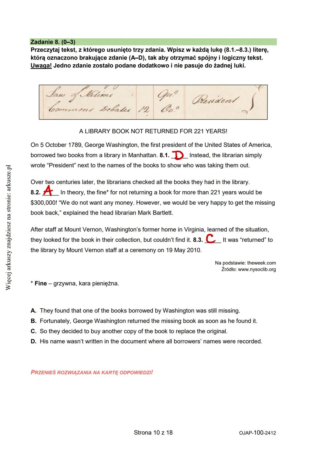 --- OCR Start ---
Więcej arkuszy znajdziesz na stronie: arkusze.pl
CENTRALNA
KOMISJA
EGZAMINACYJNA
WYPEŁNIA UCZEŃ
KOD UCZNIA
PESEL
Arkusz za