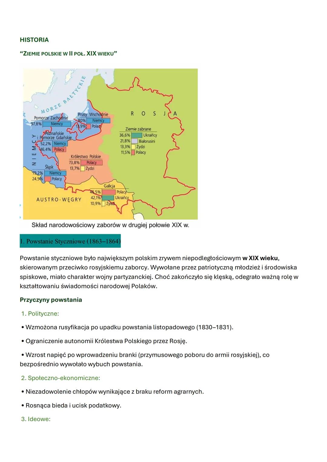 # HISTORIA
"ZIEMIE POLSKIE W II POŁ. XIX WIEKU"
MORZE BALTYCKIE
Prusy Wschodnie
Pomorze Zachgenie 80% Niemcy
97,8% Niemcy 13.9% Polacy
P