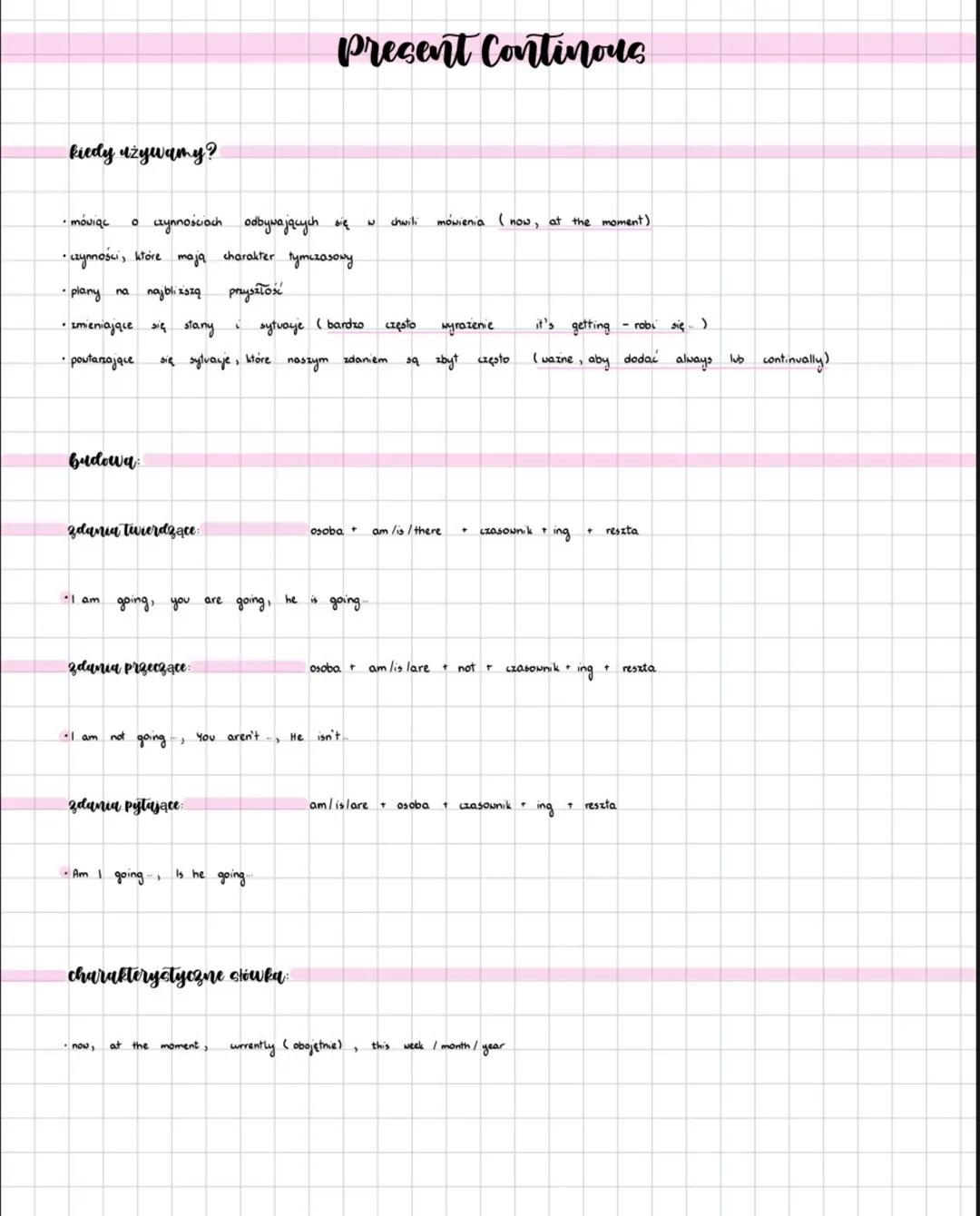 --- OCR Start ---
kiedy używamy?
Present Continous
mówiąc o czynnościach odbywających się w chwili mówienia (now, at the moment)
•czynności,