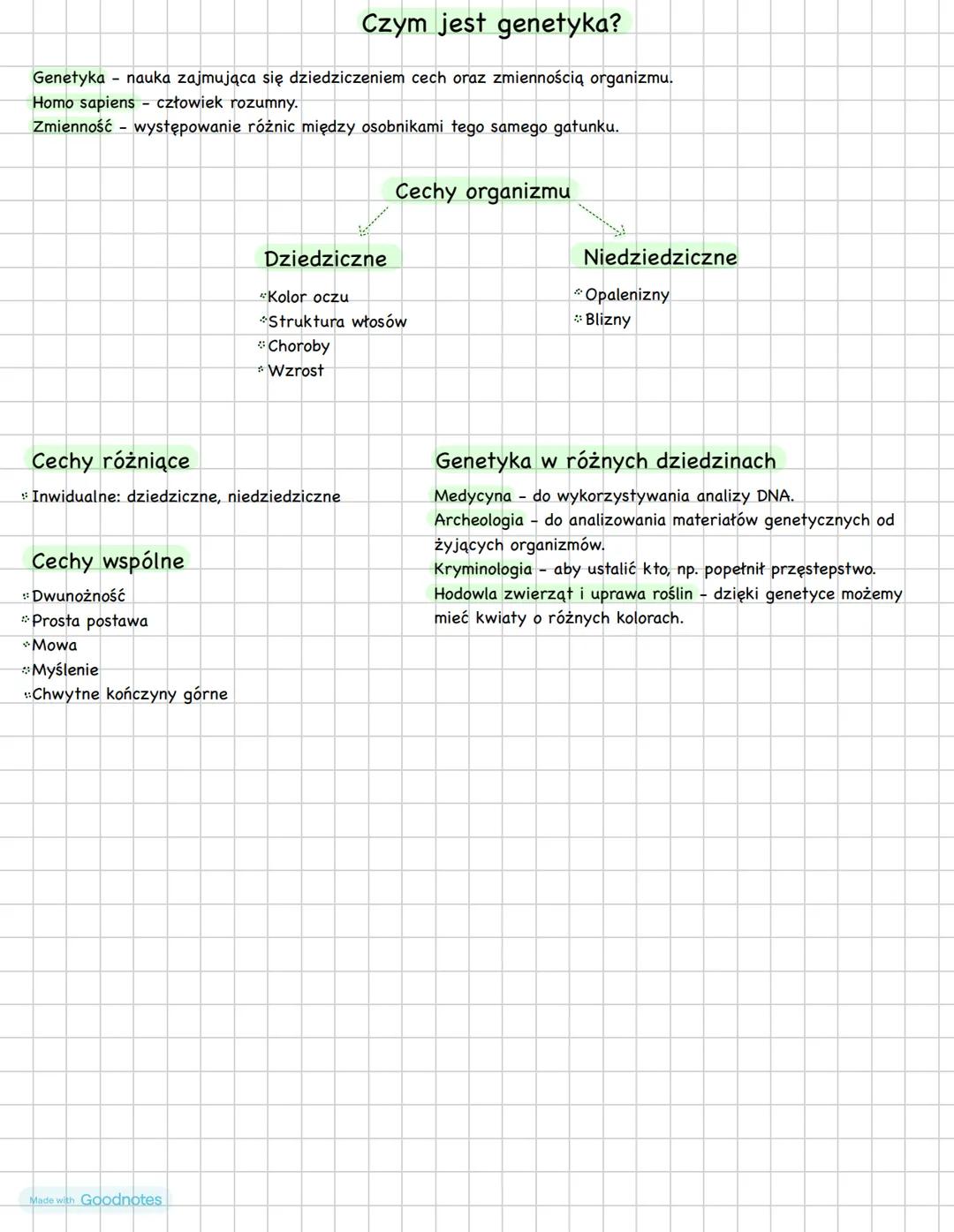 --- OCR Start ---
Czym jest genetyka?
Genetyka - nauka zajmująca się dziedziczeniem cech oraz zmiennością organizmu.
Homo sapiens - człowiek