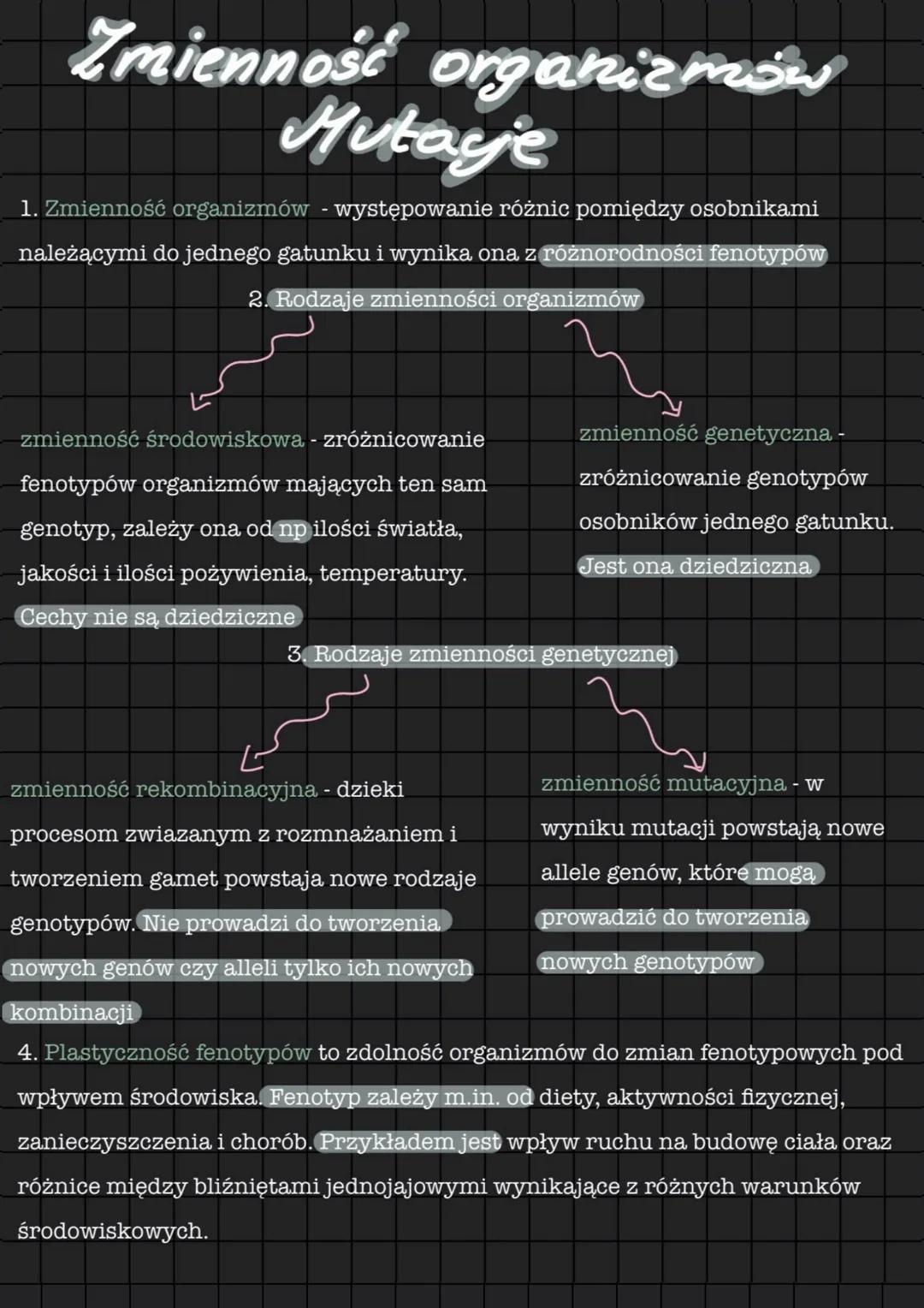 # Zmienność organizmów
Mutaje
1. Zmienność organizmów - występowanie różnic pomiędzy osobnikami
należącymi do jednego gatunku i wynika ona
