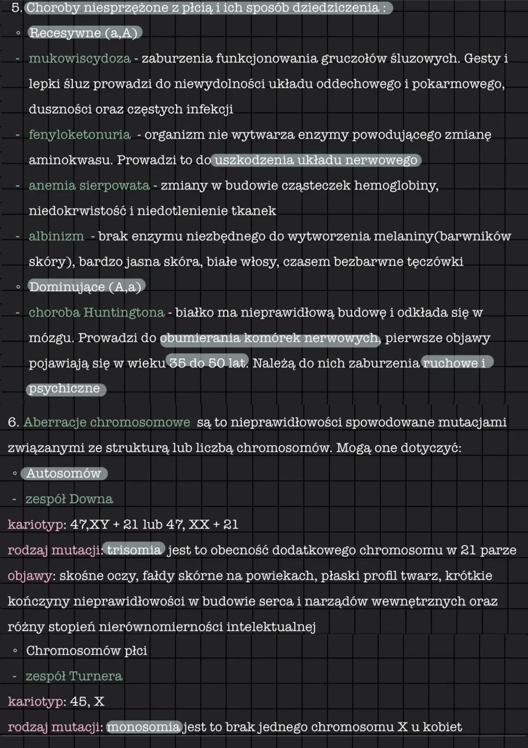 # Choroby i zaburzenia
genetyczne człowieka.
1. Choroby jednogenowe są spowodowane mutacjami w jednym genie. Dzielimy
je ze względu na lok