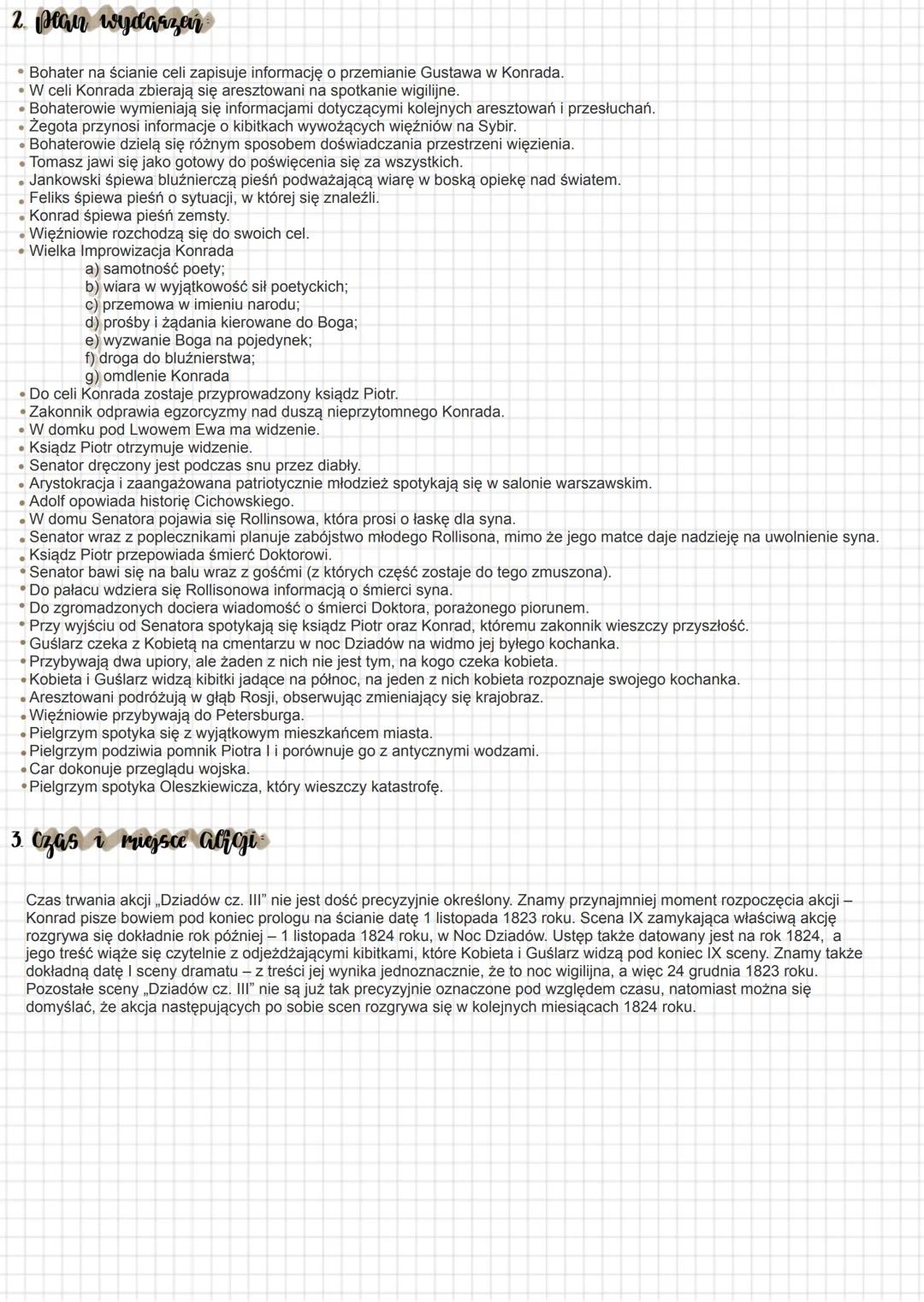 --- OCR Start ---
dziady zese
1. Streszczenie
Prolog: samotny więzień śpi w celi, a nad nim stoi Anioł Stróż przepowiadający mu wolność. Kie