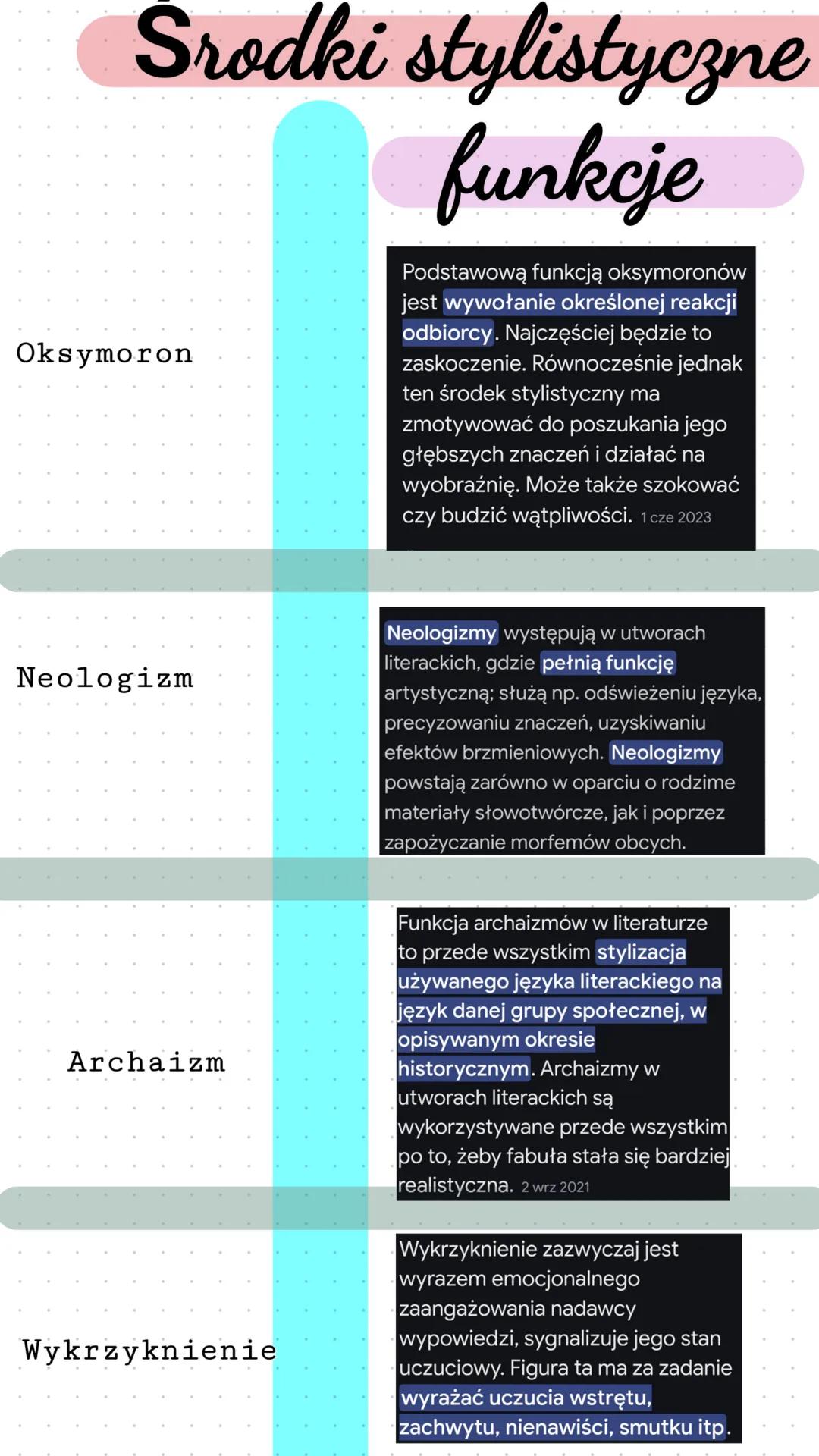 --- OCR Start ---
Lekcja
t:Środki stylistyczne
Anafora celowe
definicje
powtórzenie tego samego
słowa na początku zdania,
strofy lub wersu w