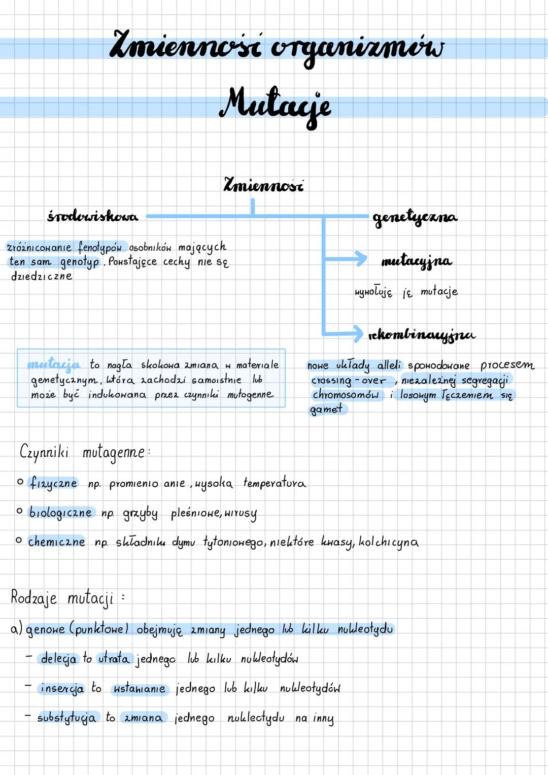 # Zmienność organizmów
# Mutacje
Zmiennosi
środowiskowa
zróżnicowanie fenotypów osobników mających
ten sam genotyp. Powstające cechy nie