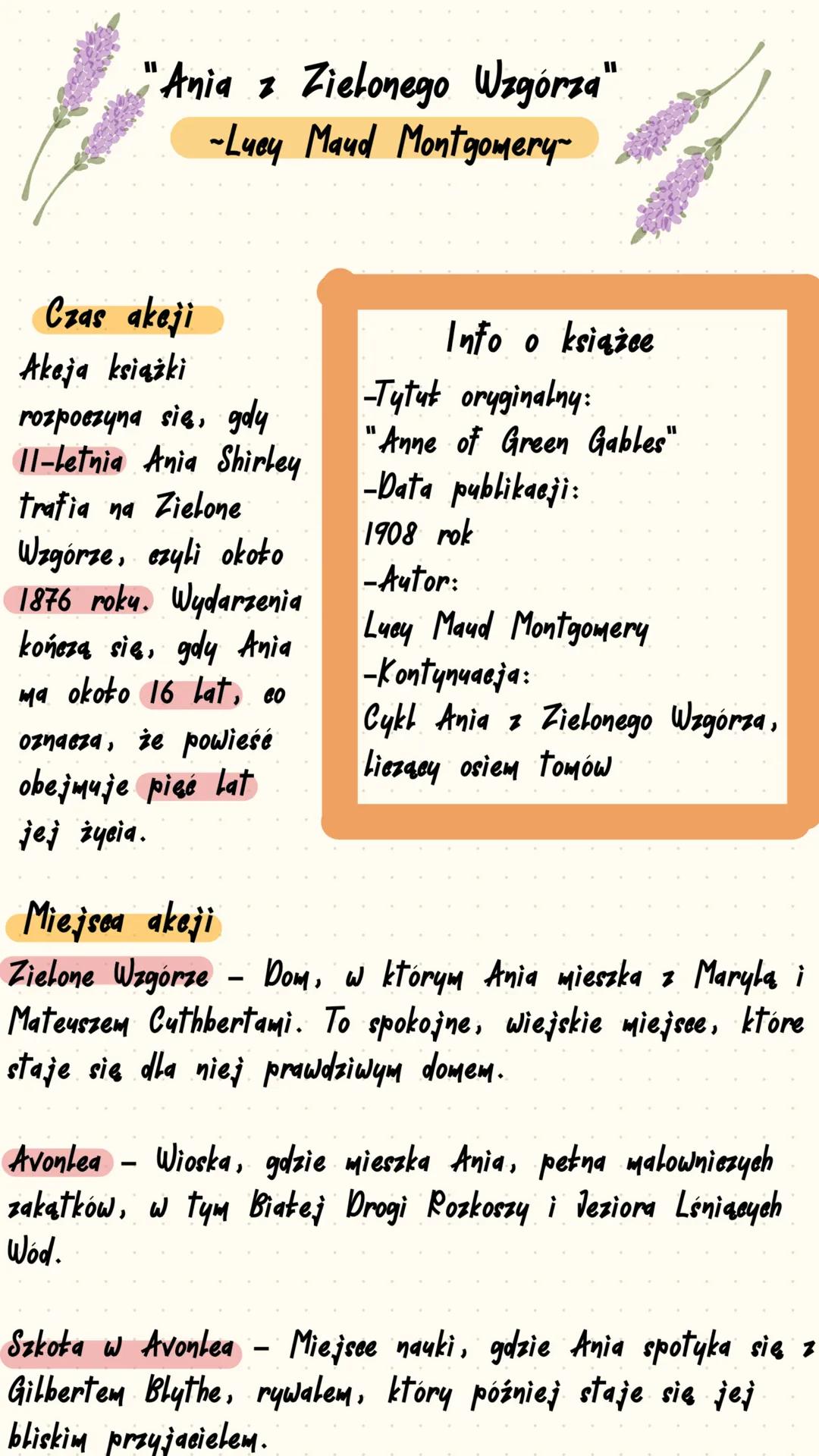 "Ania z Zielonego Wzgórza"
-Lucy Maud Montgomery
Czas akeji
Akeja książki
rozpoczyna się, gdy
11-letnia Ania Shirley
trafia na Zielone
Wzgó