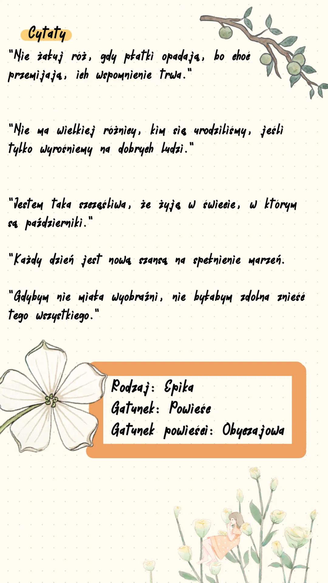 "Ania z Zielonego Wzgórza"
-Lucy Maud Montgomery
Czas akeji
Akeja książki
rozpoczyna się, gdy
11-letnia Ania Shirley
trafia na Zielone
Wzgó