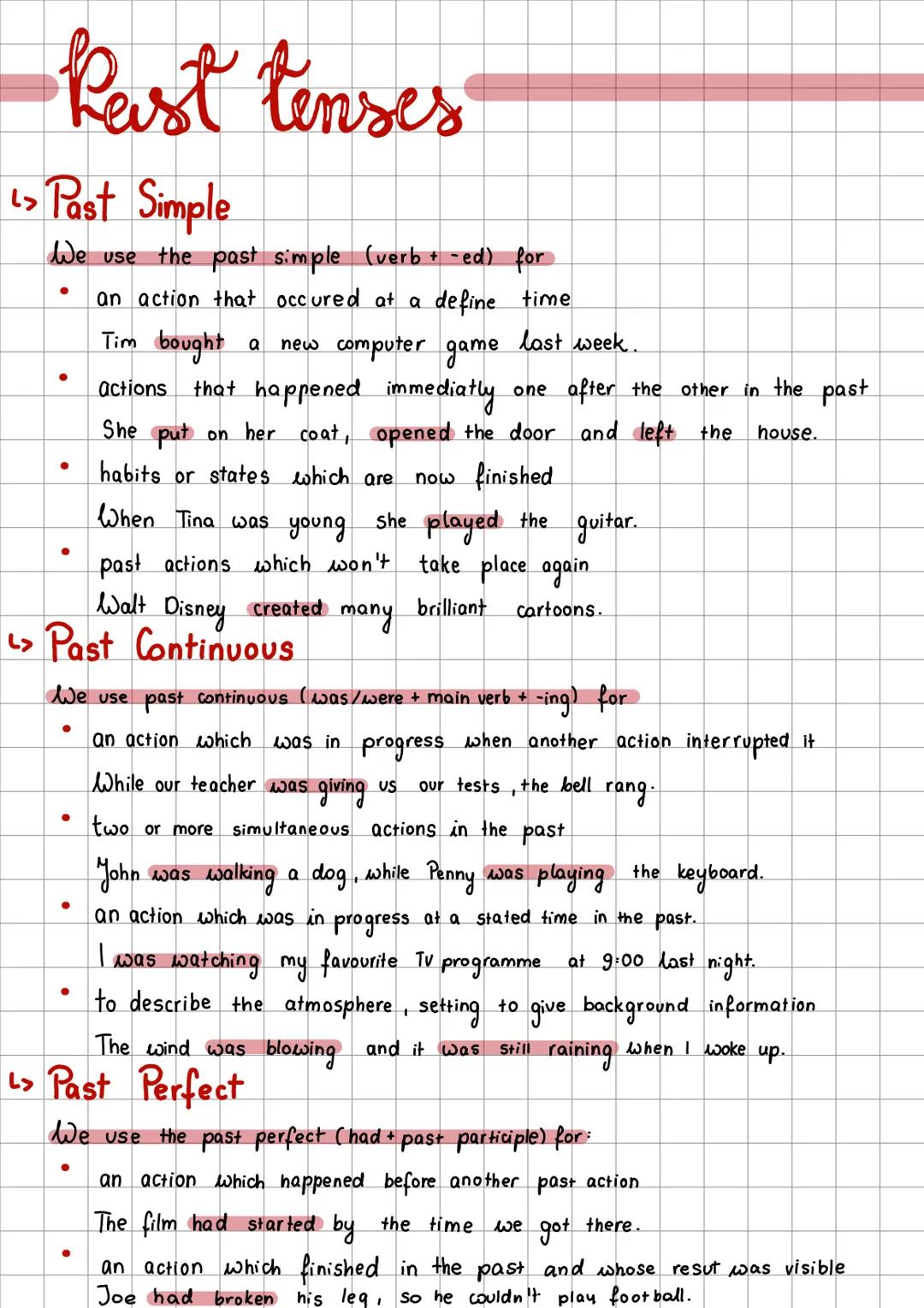 # kast tenses
1> Past Simple
We use the past simple (verb+ed) for
- an action that occured at a define time
Tim bought a new computer ga