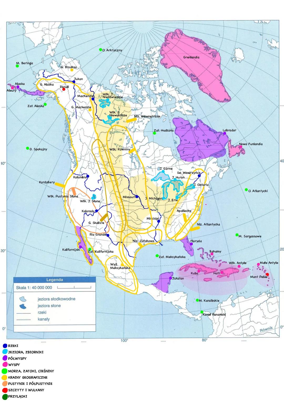 Ameryka Północna - mapa fizyczna