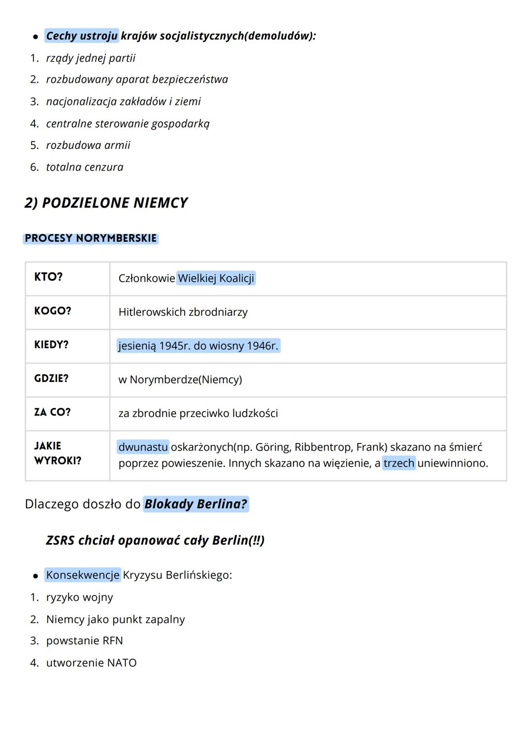 # HISTORIA – ZIMNA WOJNA(TEMATY 1-3)
1) Świat po II wojnie światowej
skutki wojny(tabela)
społeczne
min, ludzi potrzebowało pracy, bezdom