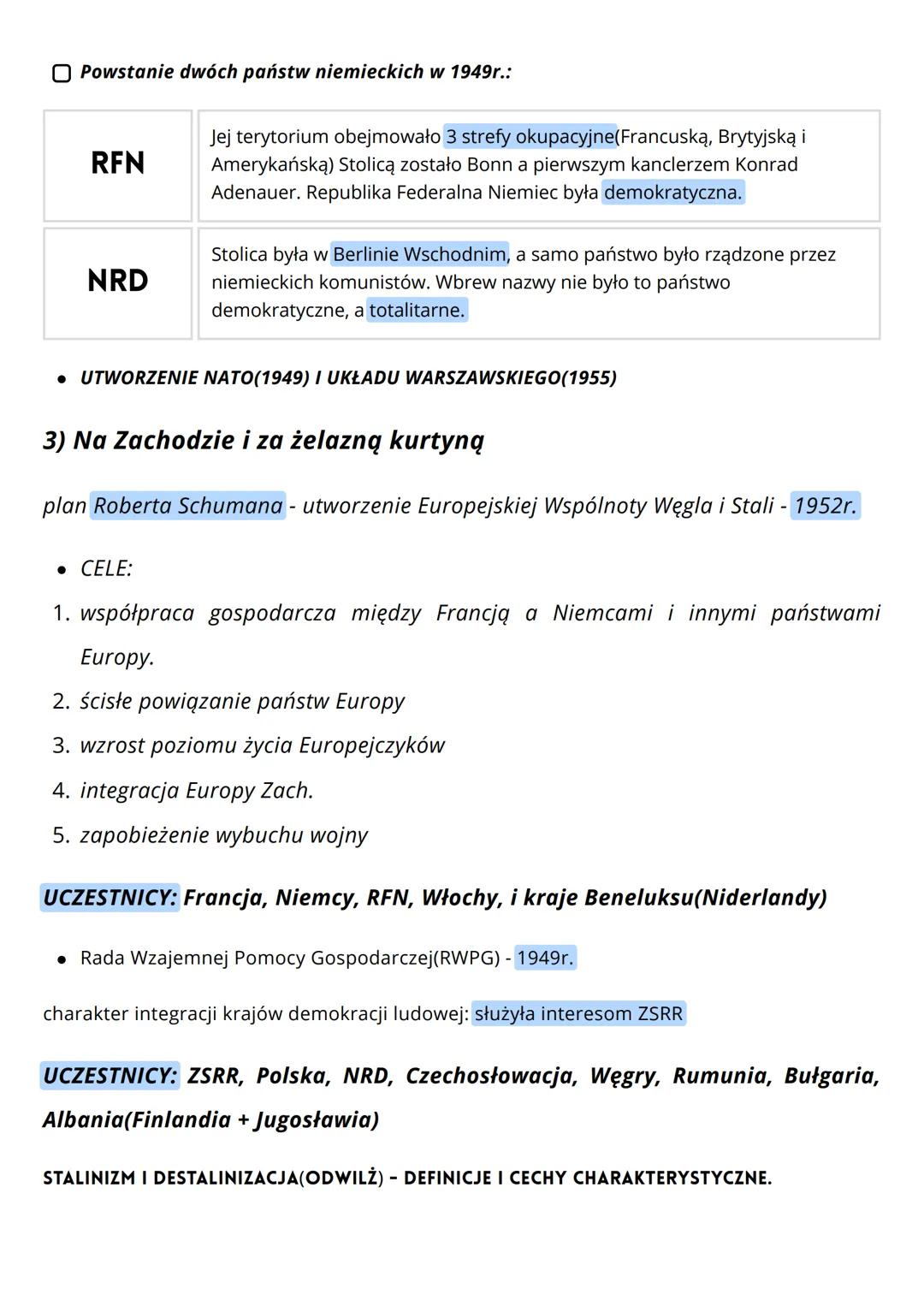 # HISTORIA – ZIMNA WOJNA(TEMATY 1-3)
1) Świat po II wojnie światowej
skutki wojny(tabela)
społeczne
min, ludzi potrzebowało pracy, bezdom