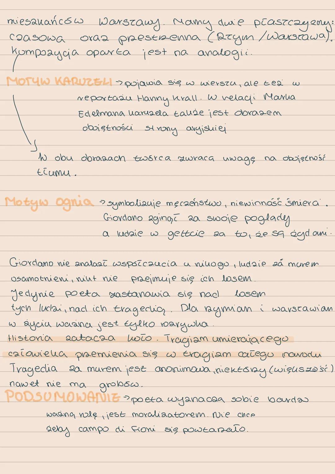 --- OCR Start ---
CAMPO DI FIORCzesław Miłosz
• Utwór powstał w '43 roku w trakcie akcji likwidacji getta
warszawskiego.
W wierszu zostały