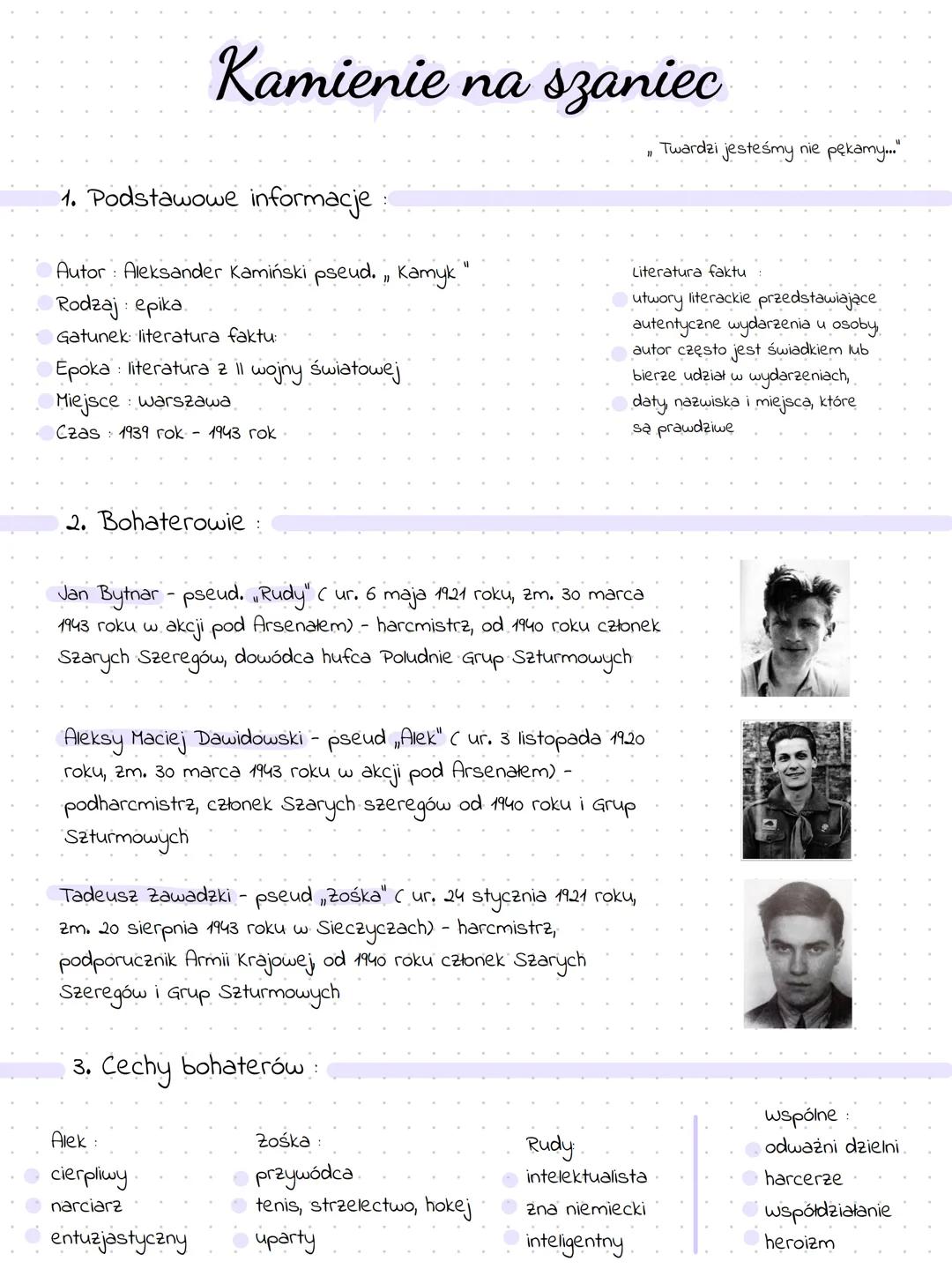 4. Rodziny bohaterów
Alek:
ojciec dyrektor fabryki
matka w domu
doskonałe warunki
ważny patriotyzm
5. Autor
Aleksander Kamiński (ur. 1903 ro