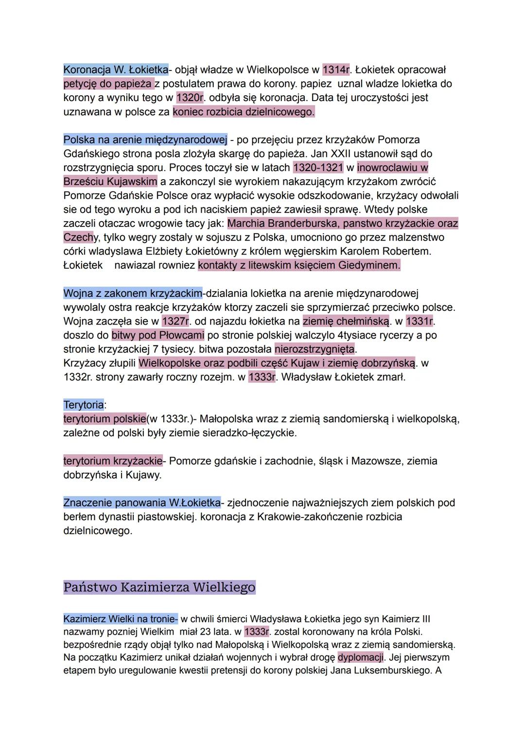 # Polska Władysława Łokietka
Przemysław II- koronowany na króla Polski w 1295 roku. Władał Wielkopolską i pomorzem
Gdańskim. Został zamordo