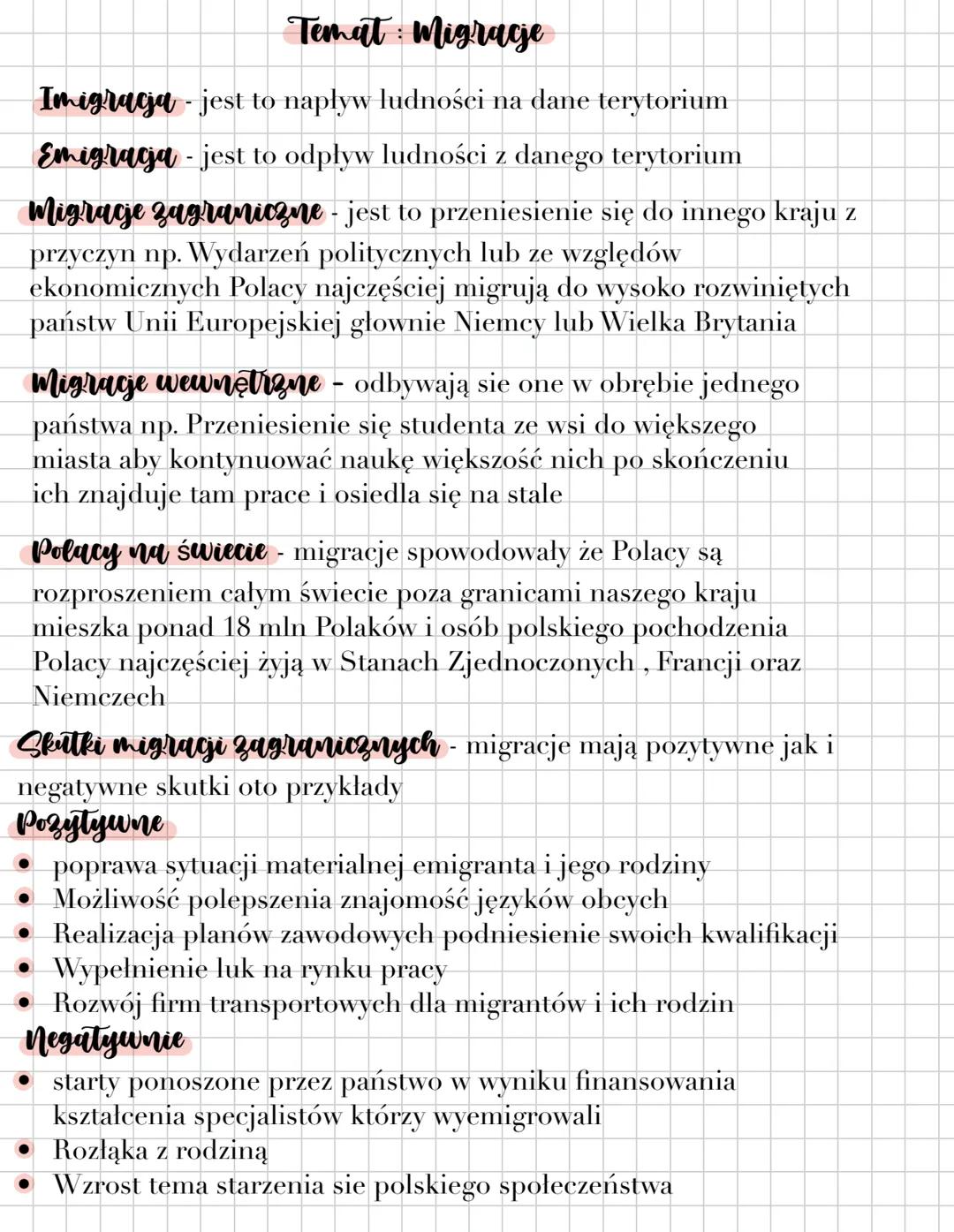 Temat: Migracje
Imigracja jest to napływ ludności na dane terytorium
Emigracja - jest to odpływ ludności z danego terytorium
Migracje zag