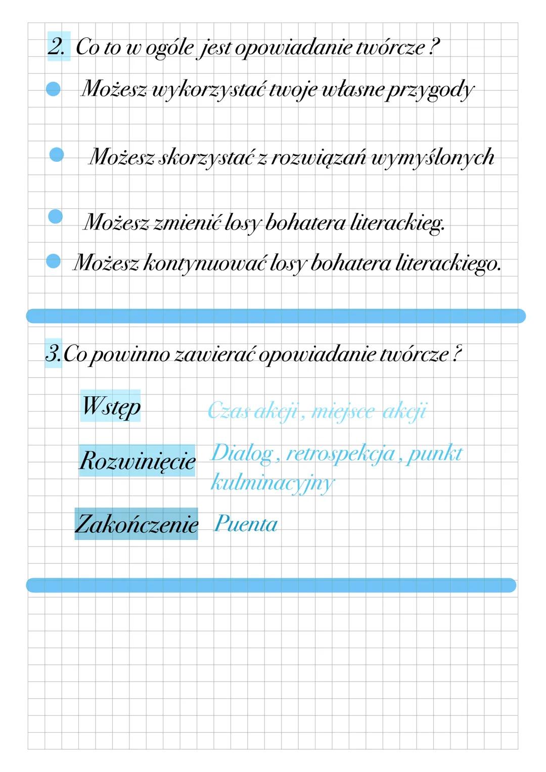 --- OCR Start ---
Opowiadanie twórcze
1. czym jest opowiadanie?
Opowiadanie - dłuższa wypowiedz (opowieść)
pisemna, która rozwija się w czas