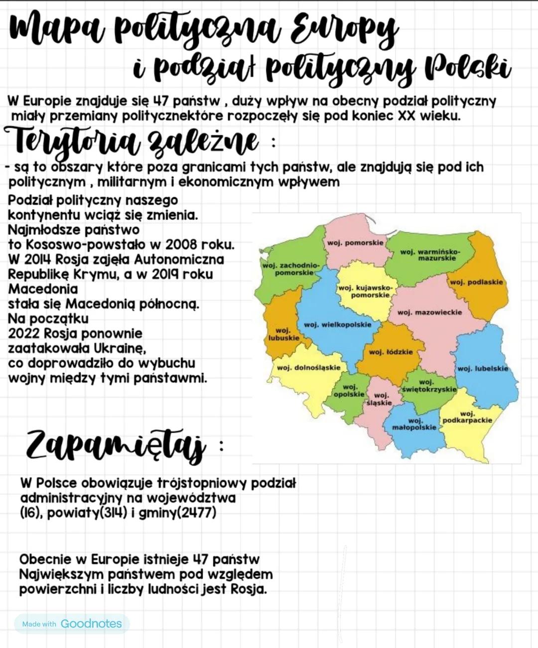 # Mapa polityczna Europy
i podział polityczny Polski
W Europie znajduje się 47 państw, duży wpływ na obecny podział polityczny
miały przemi