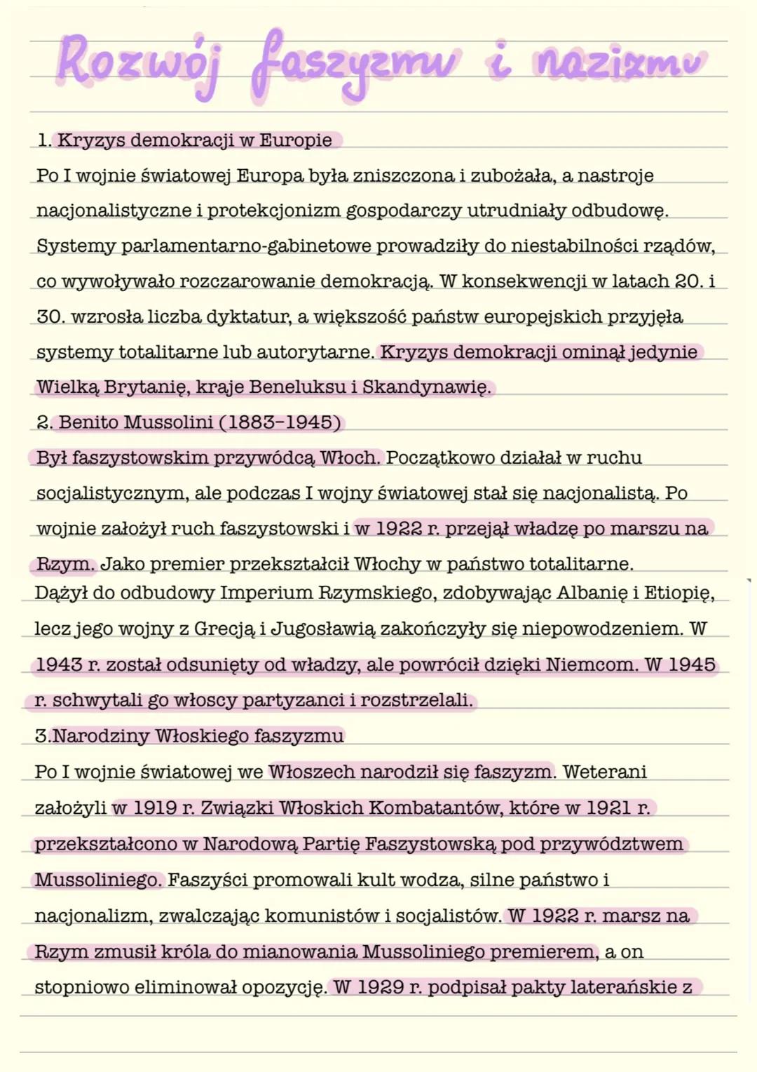 # Rozwój faszyzmu i nazizmu
1. Kryzys demokracji w Europie
Po I wojnie światowej Europa była zniszczona i zubożała, a nastroje
nacjonalisty