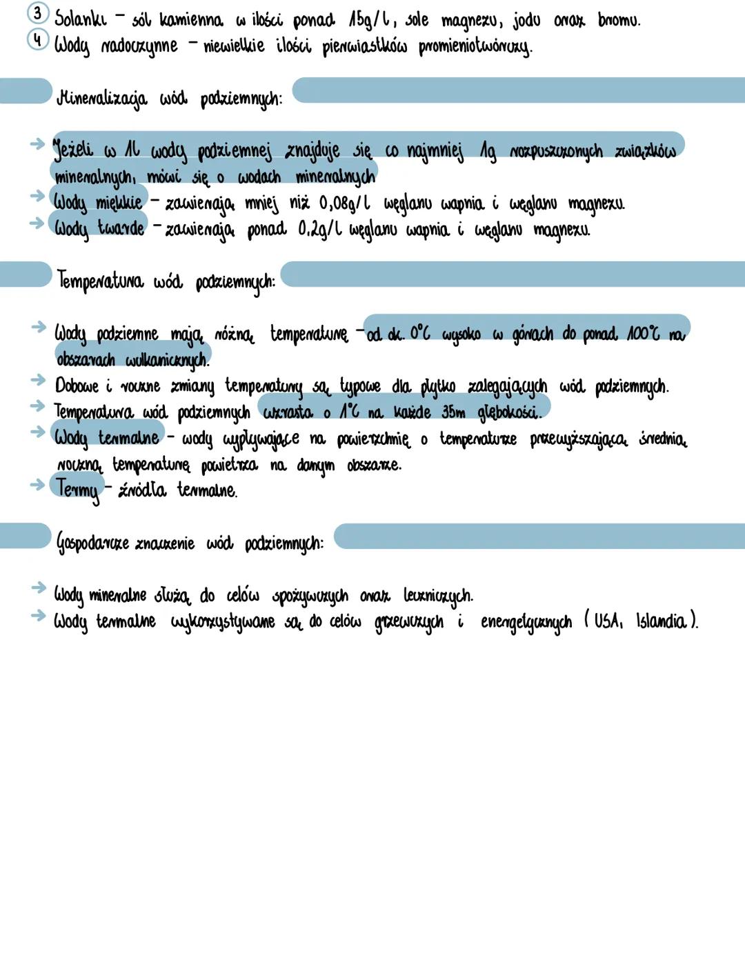 # Wody podziemne
Wody podziemne występują pod powierzchnią ziemi, a także te, które wypełniają pony i
szczeliny skalne onak wolne przestrze