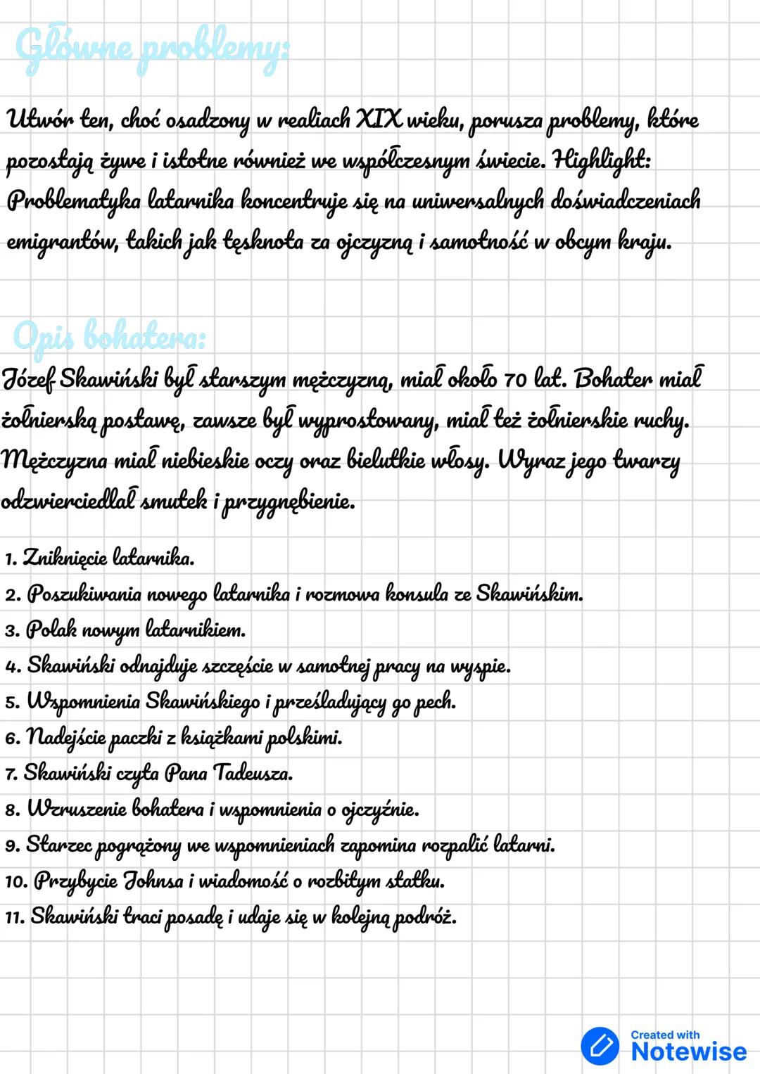 --- OCR Start ---
Latarnik
Geneza:
Natchnieniem do napisania tej noweli była historia pewnego latarnika nazwiskiem Siellawa,
kóry stracił pr