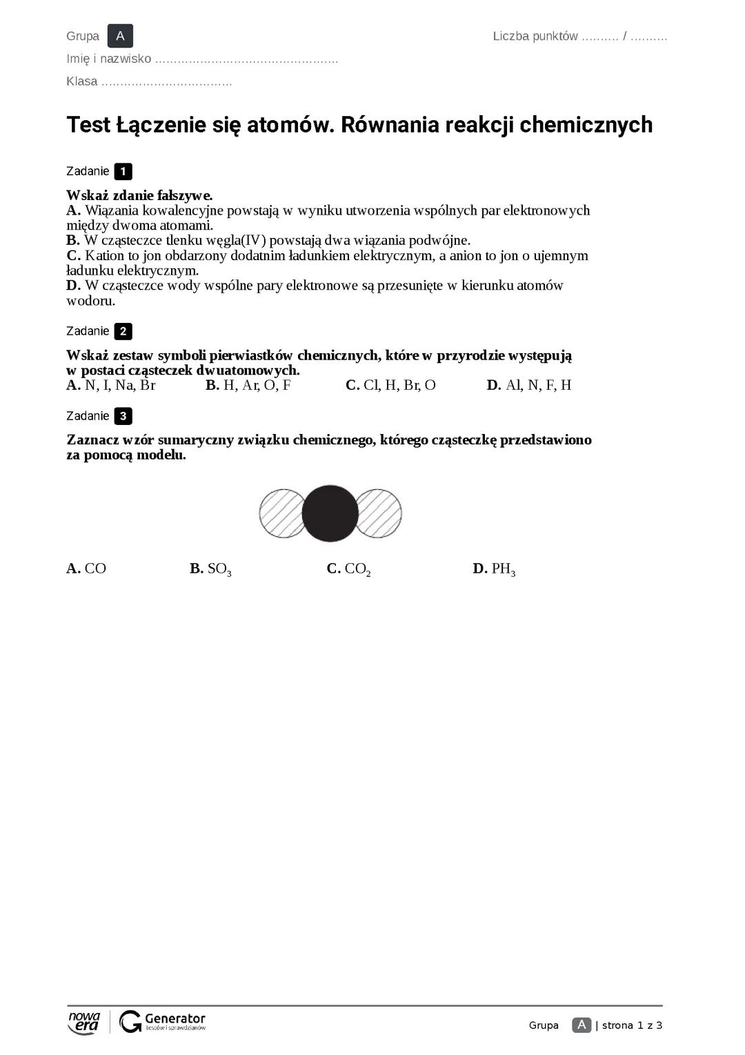Sprawdzian z chemii klasa 7