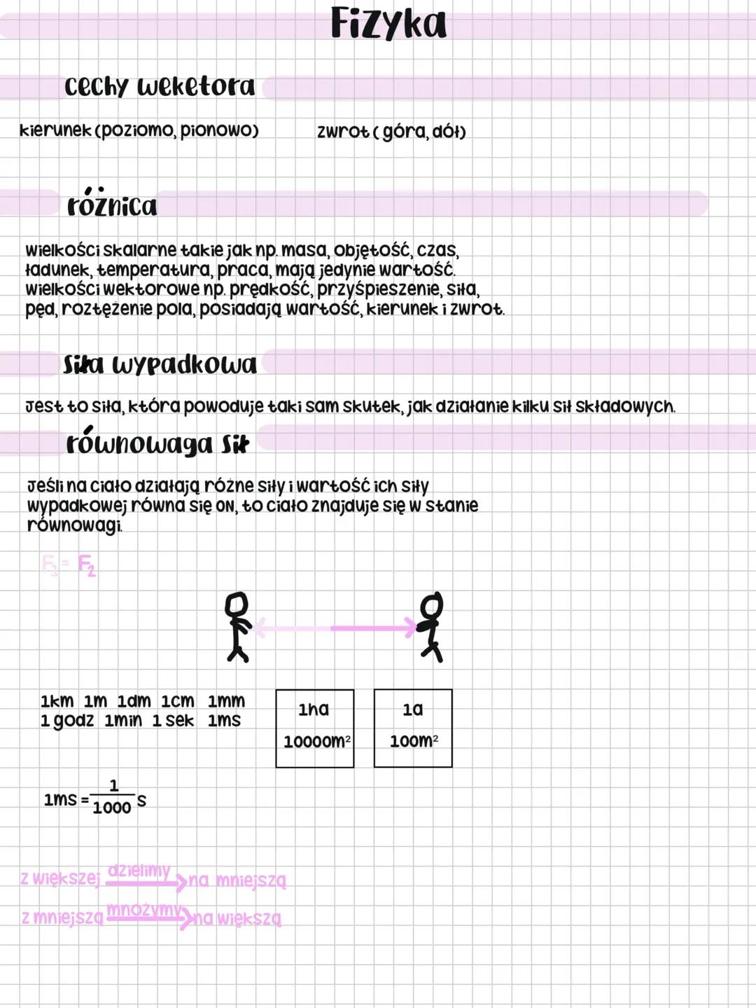 # Fizyka
cechy weketora
kierunek (poziomo, pionowO)
zwrot (góra, dót)
różnica
Wielkości skalarne takie jak np. masa, objętość, czas,
ła