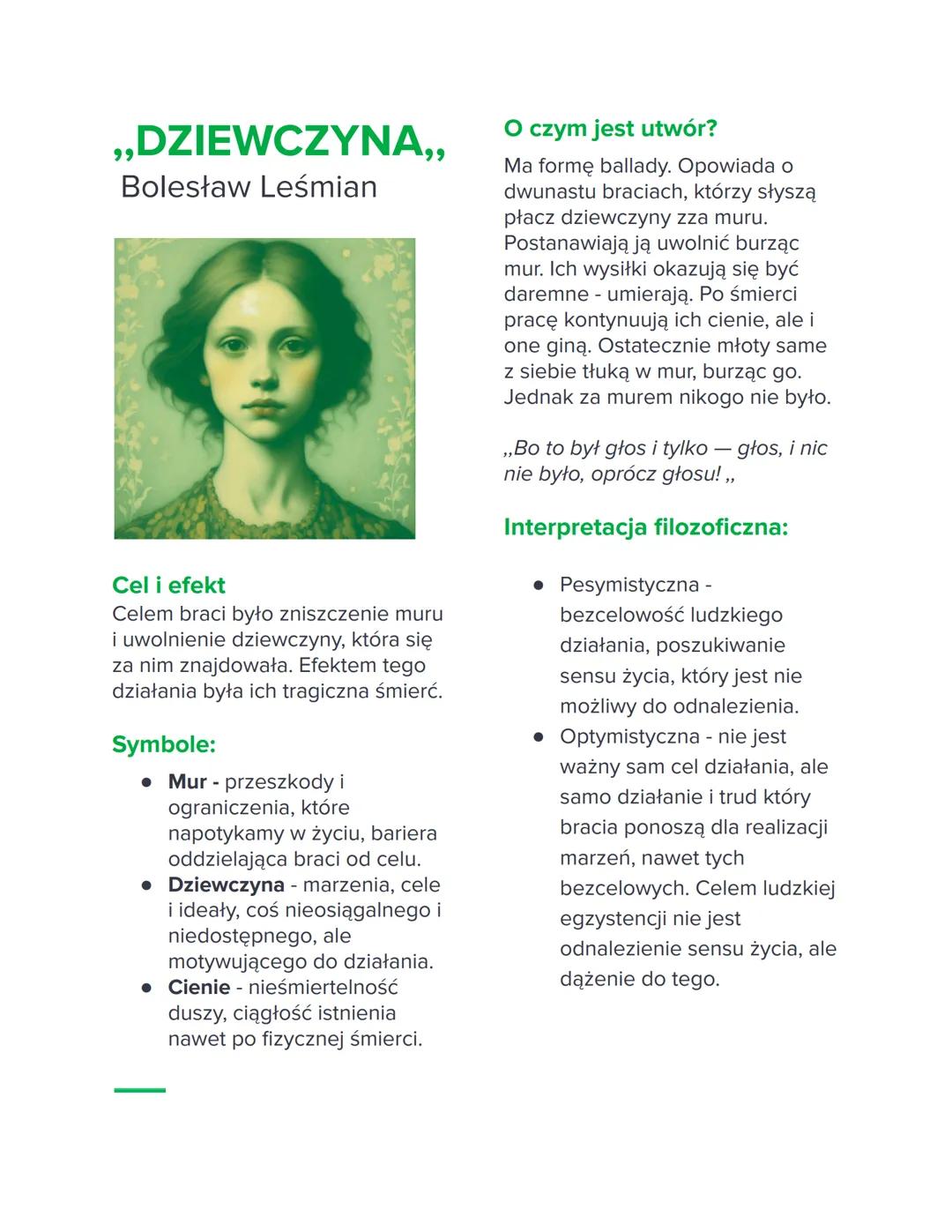 # „DZIEWCZΥΝΑ,,
Bolesław Leśmian
Cel i efekt
Celem braci było zniszczenie muru
i uwolnienie dziewczyny, która się
za nim znajdowała. Efekt