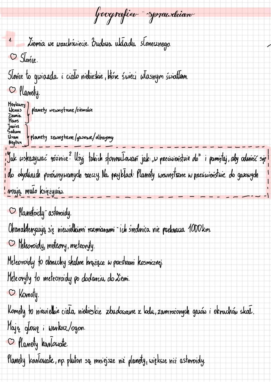 # Geegrafia - sprawchian
1. Ziemia we wrzechświecie. Budowa układu słonecznego.
- Słońce.
Słońce to gwiazda i ciało niebieskie, które świ