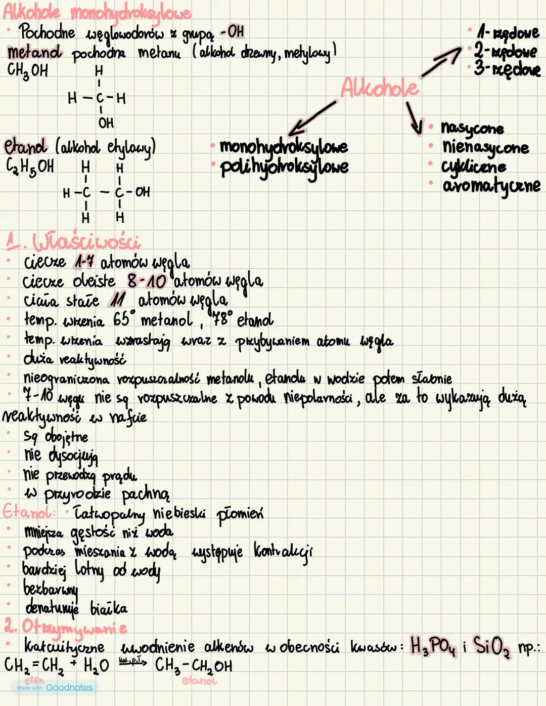 # Alkohole monohydroksylowe
* Pochodne węglowodorów z grupą, -OH
metand pochodna metanu (alkohd drewny, metylowy)
CH3OH
H
1-aędowe
2-xę