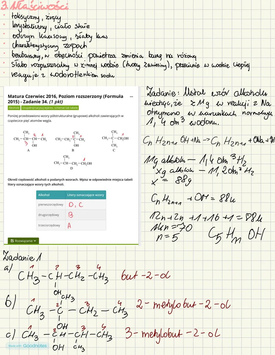 # Alkohole monohydroksylowe
* Pochodne węglowodorów z grupą, -OH
metand pochodna metanu (alkohd drewny, metylowy)
CH3OH
H
1-aędowe
2-xę