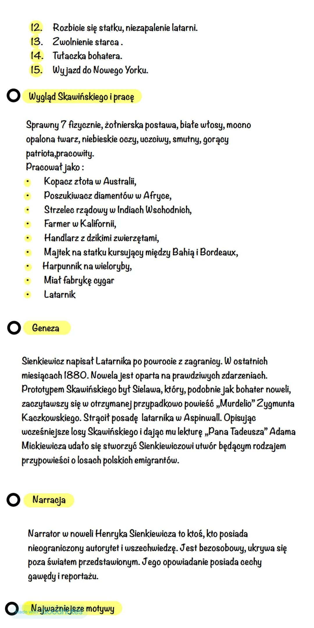 Made with Goodnotes # Latarnik
Henryk Sienkiewicz
Rodzaj literacki - epika
Gatunek - nowela
Czas druga połowa XIX w., akcja trwa kilka mie