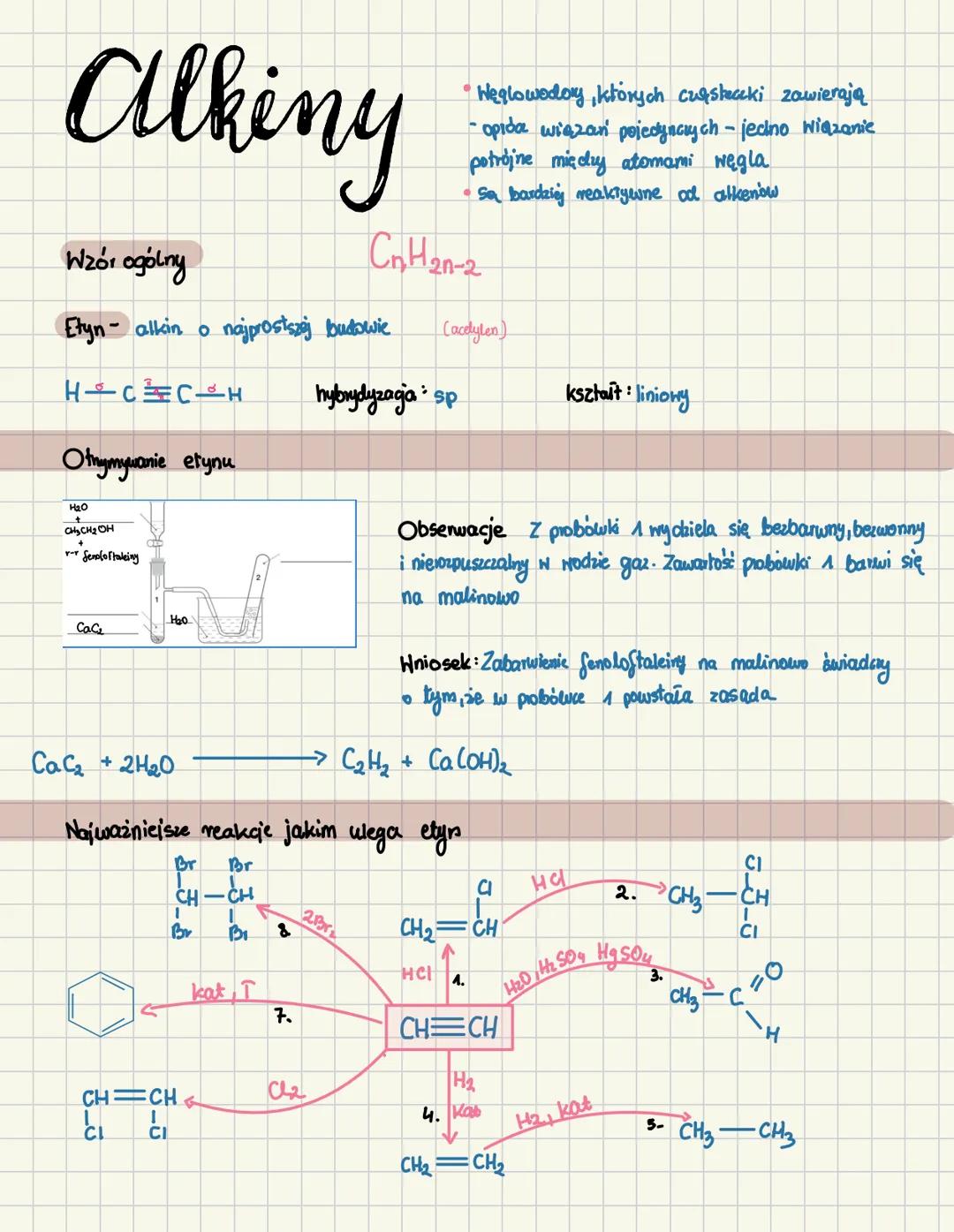 # Alkiny
* Węglowodory, których cząsteczki zawierają
* οριda wiązań pojedyncuych - jedno wiazanie
potrójne między atomami w